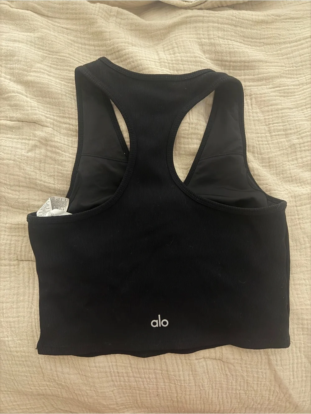 ALO Yoga Black Ribbed Racerback Crop Top with built in bra